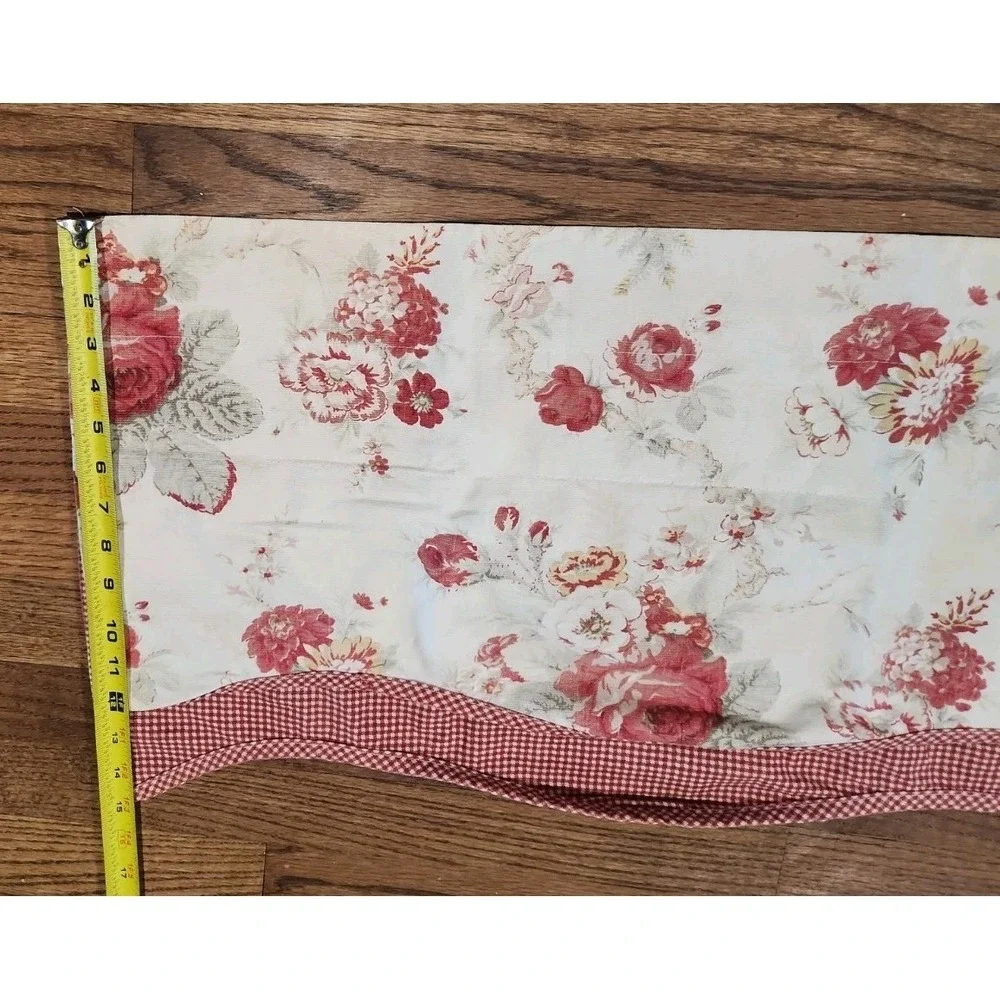 Waverly NORFOLK ROSES Red Gingham Layered Scalloped Valance 15 X 76 Cottagecore